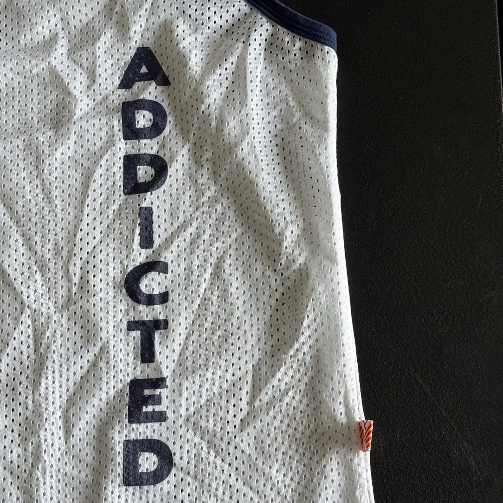 Addicted Mens Tank Top Size M White Mesh See Thru Muscle Clubwear Gay Interest - Picture 5 of 10